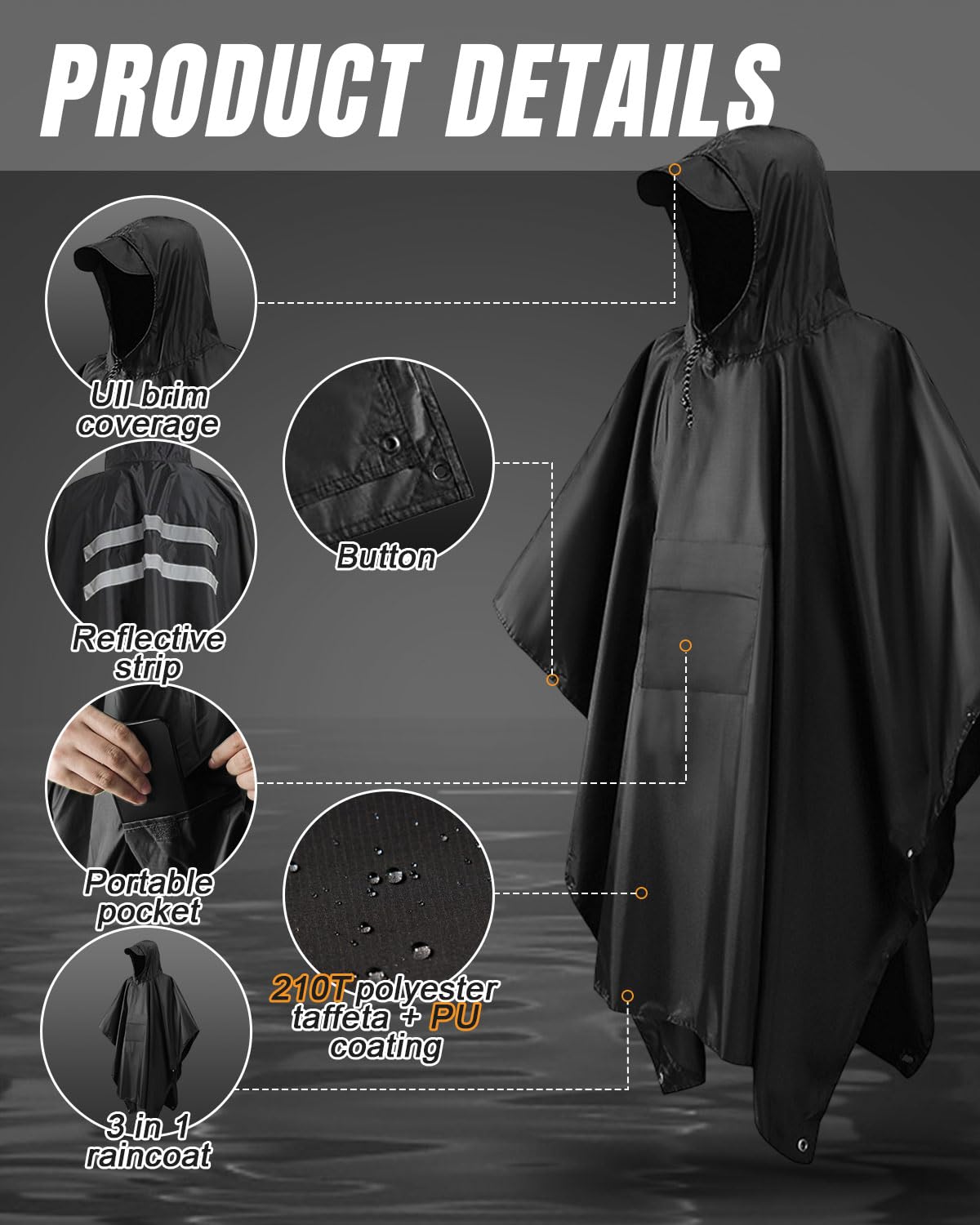 Victoper Waterproof Poncho Adult, Reusable Rain Poncho Adult Waterproof Poncho Waterproof Adult Lightweight Waterproof Raincoat for Outdoor Hiking Camping Cycling Traveling