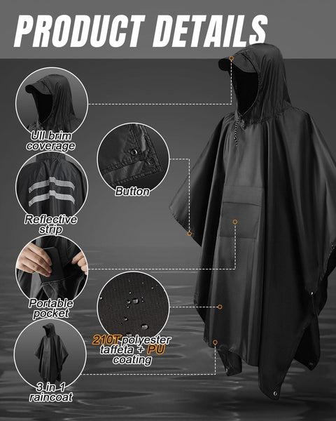 Victoper Waterproof Poncho Adult, Reusable Rain Poncho Adult Waterproof Poncho Waterproof Adult Lightweight Waterproof Raincoat for Outdoor Hiking Camping Cycling Traveling