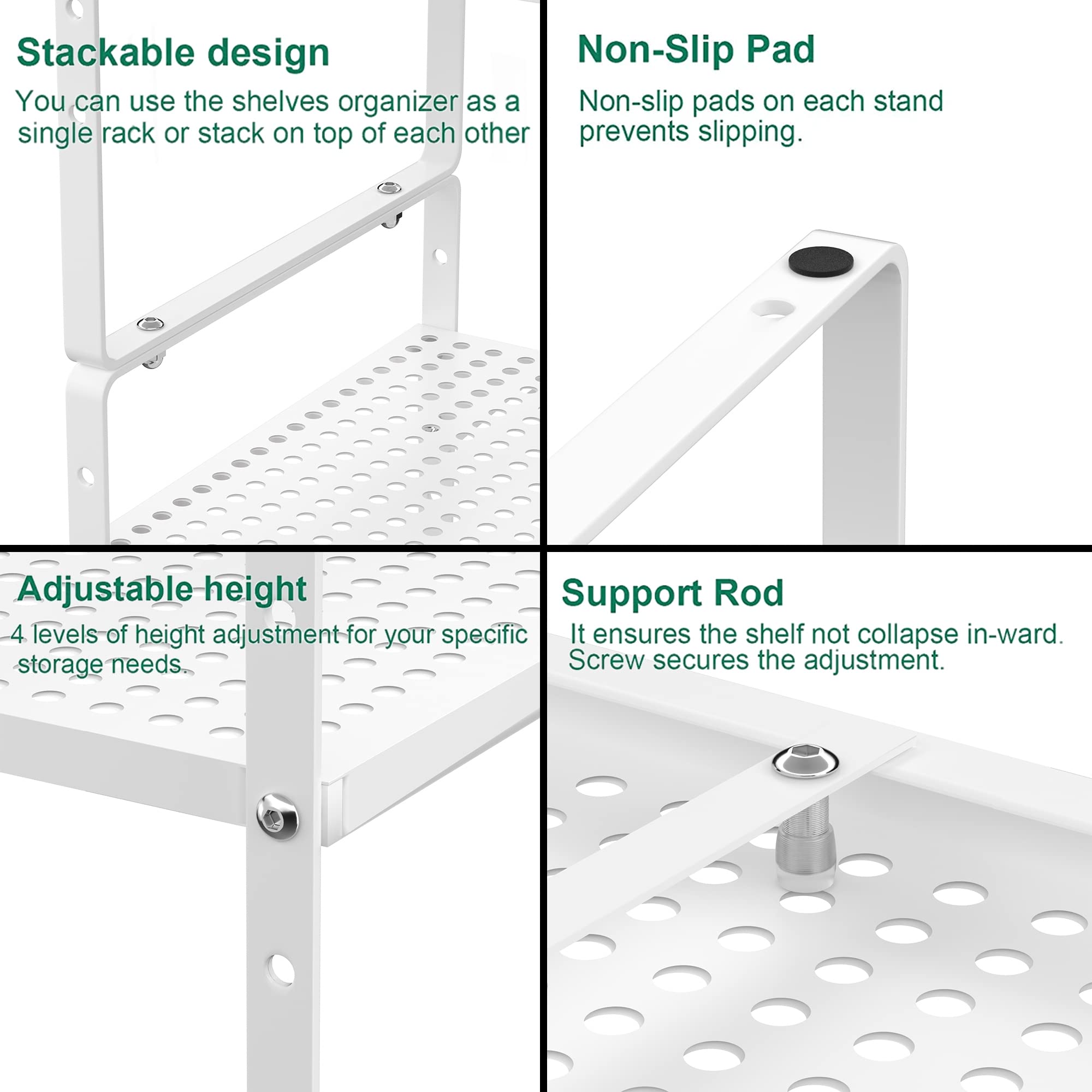iPEGTOP Expandable Cabinet Storage Shelf Organizer Rack, Heavy Duty Steel Metal Spice Rack Adjustable Height Home Office Pantry Shelf Space for