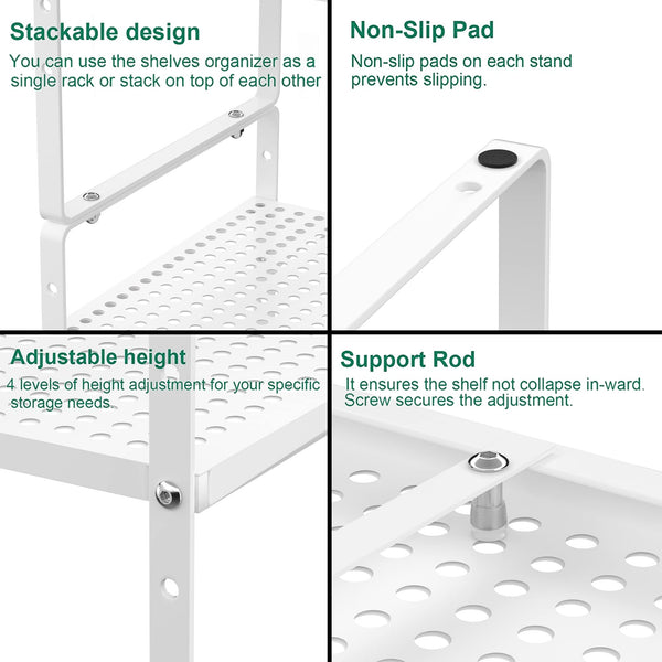 iPEGTOP Expandable Cabinet Storage Shelf Organizer Rack, Heavy Duty Steel Metal Spice Rack Adjustable Height Home Office Pantry Shelf Space for