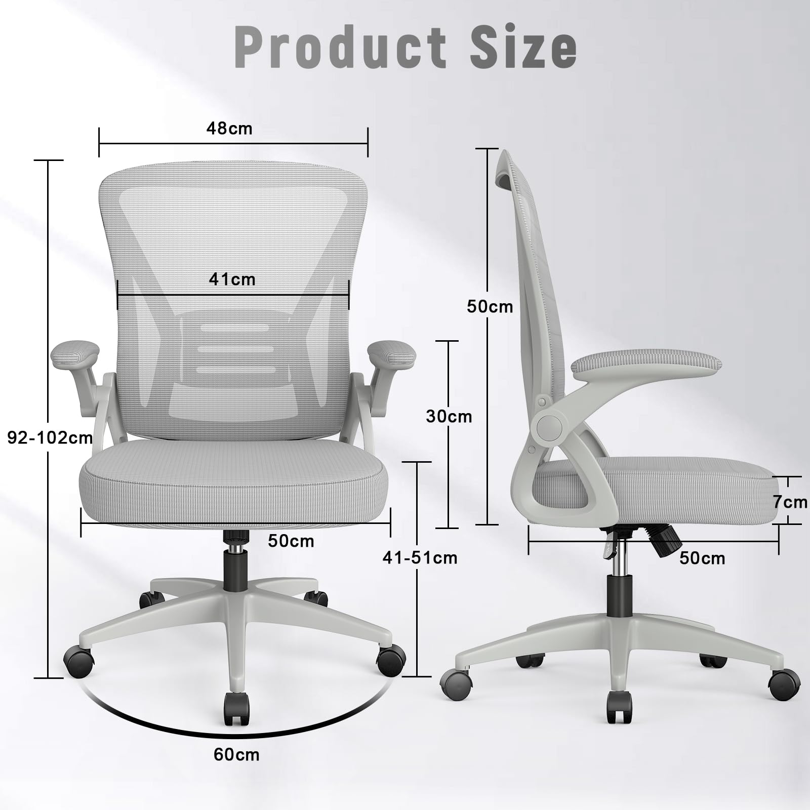 naspaluro Office Chair Ergonomic Desk with 90° Flip-up Armrest Lumbar Support, Height Adjustable Chair, Executive Swivel Computer Padded Seat Cushion for Home/Office
