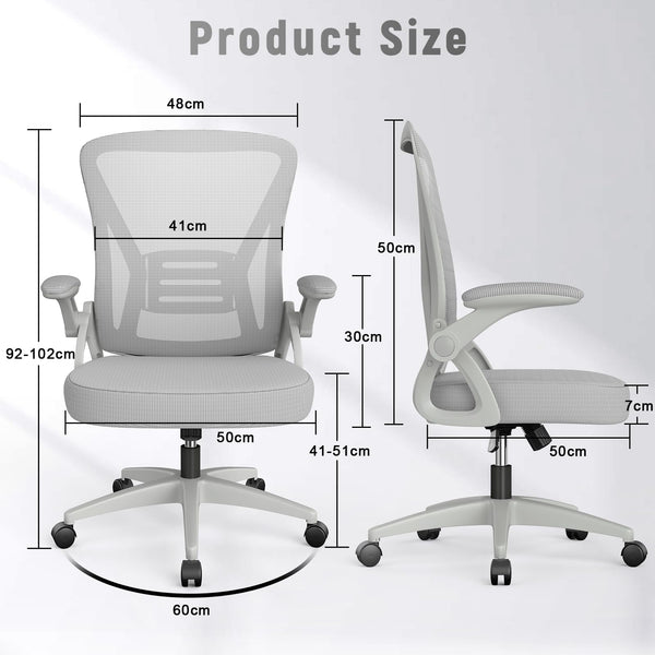 naspaluro Office Chair Ergonomic Desk with 90° Flip-up Armrest Lumbar Support, Height Adjustable Chair, Executive Swivel Computer Padded Seat Cushion for Home/Office