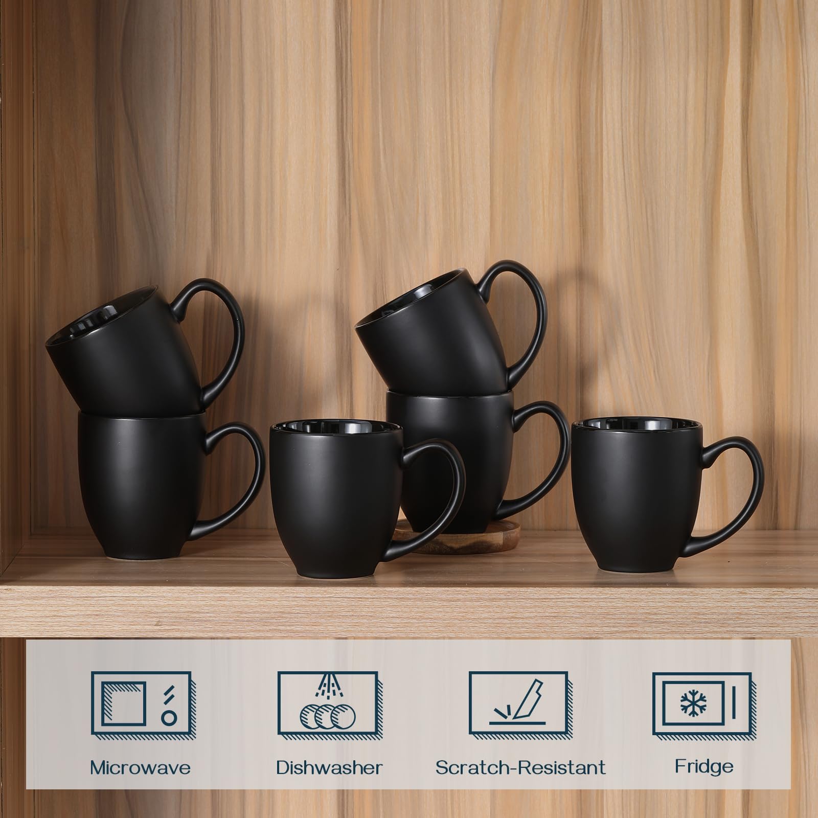 DOWAN 16 OZ Coffee Mug Set of 6, Coffee Mugs with Large Handles for Men, Women, Ceramic Cup for Coffee Tea Cocoa, Easy to Clean & Hold, Mugs for