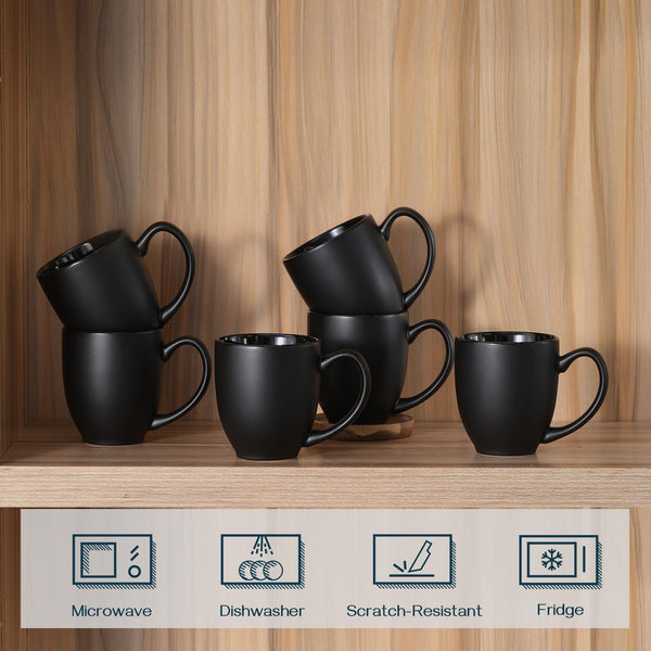 DOWAN 16 OZ Coffee Mug Set of 6, Coffee Mugs with Large Handles for Men, Women, Ceramic Cup for Coffee Tea Cocoa, Easy to Clean & Hold, Mugs for