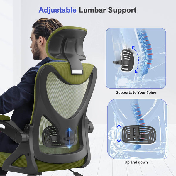 Office Chair - Ergonomic Desk Chair with Lumbar Support Headrest Adjustable, Padded Flip-up Armrests Comfy Seat Cushion High Back Executive Manager Chair For Home Office