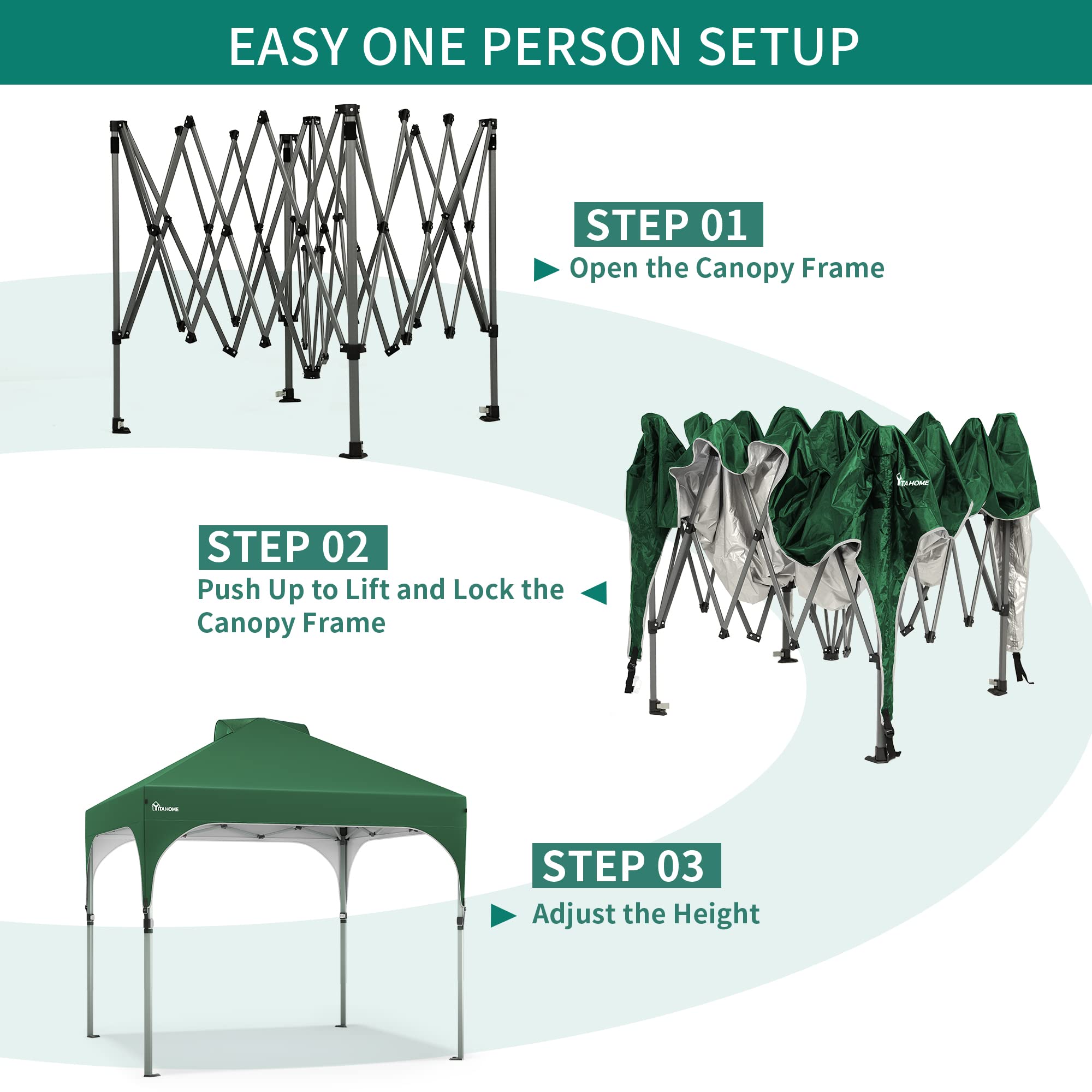 YITAHOME 2.5x2.5M Instant Heavy Duty Pop Up Gazebo, Waterproof Folding Garden Camping Party Tent Canopy Marquee with Roller Bag for Patio Markets Beach