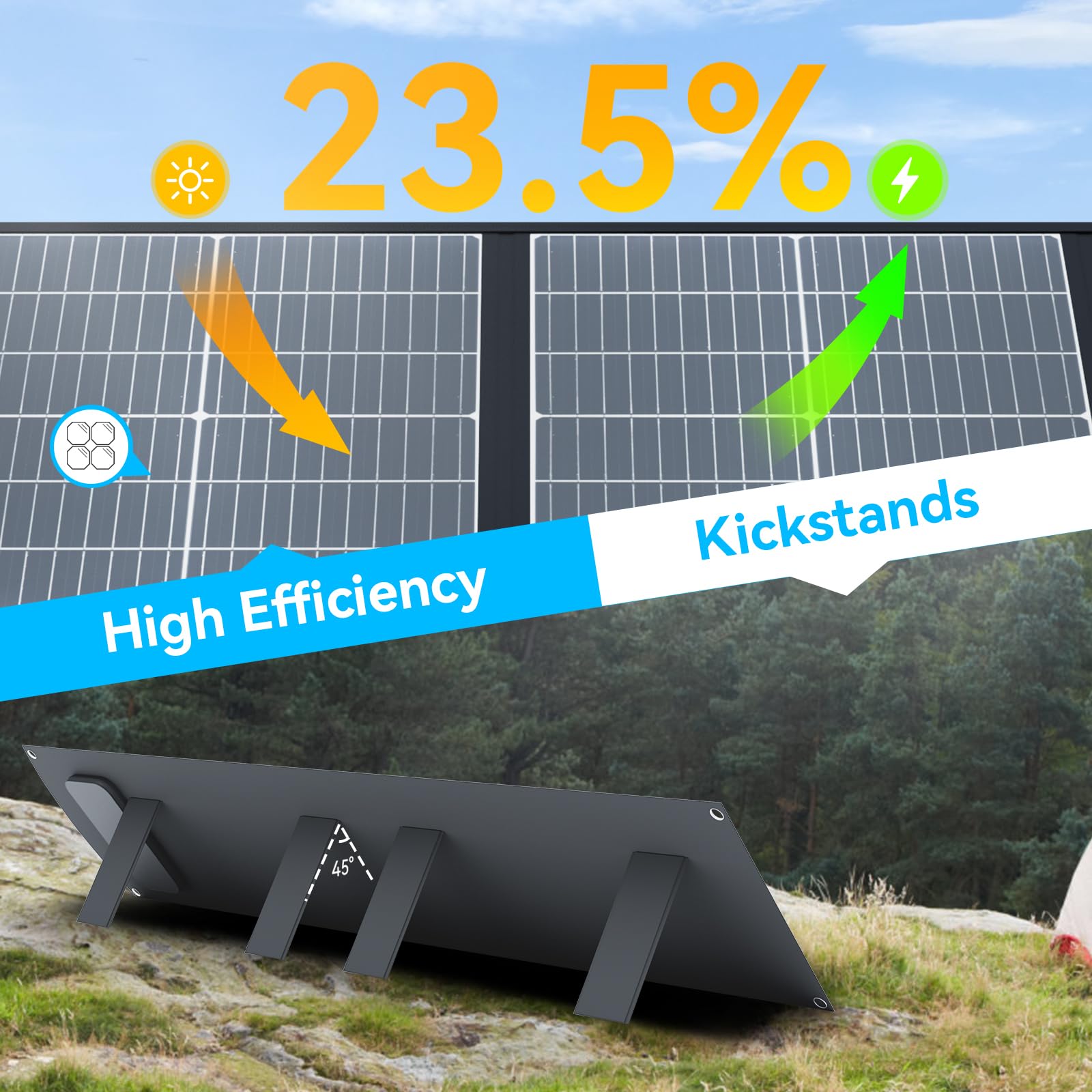 Ecosonique 100W Portable Foldable Solar Panels Charger Fast Charging with USB-C PD3.0 USB-A QC3.0 DC 20V Lightweight with Kickstand for Camping Power Station Solar Generators Cell Phones Power Banks