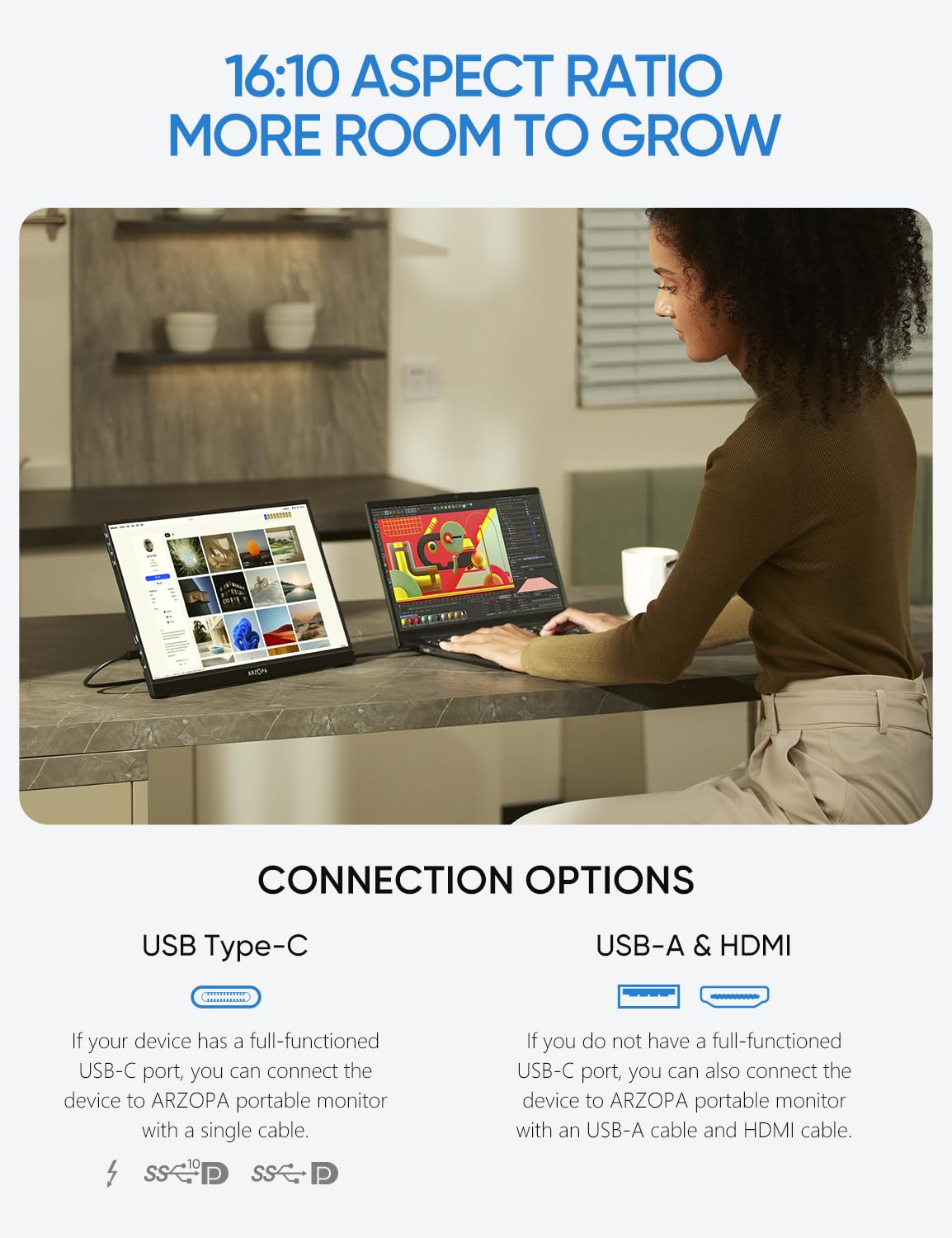 ARZOPA 16.1'' 144Hz Portable Monitor with Storage Bag, 100% sRGB 1920×1080P FHD HDR 144HZ Gaming Monitor, Ultra Slim - Eye Protection-External Second Screen for Laptop/PC/Mac/PS3/4/5/Xbox - Z1FC（Grey）
