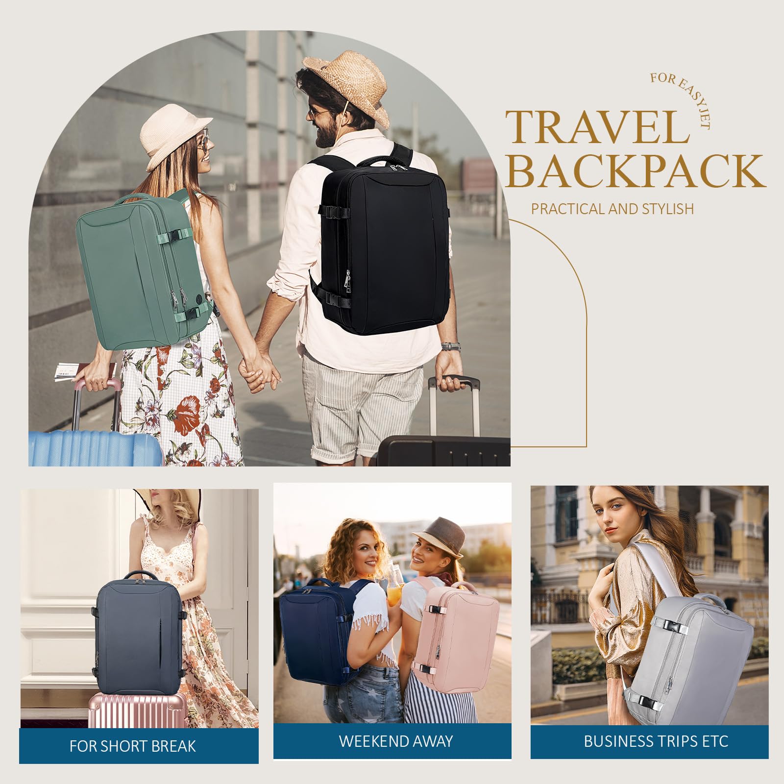 Cabin Bag 45x36x20 for New Easyjet, Underseat Cabin Luggage Bags Carry on Travel Backpack Cabin Size for Airplanes, 30L Hand Luggage Suitcase Water Resistant Laptop Backpacks Black