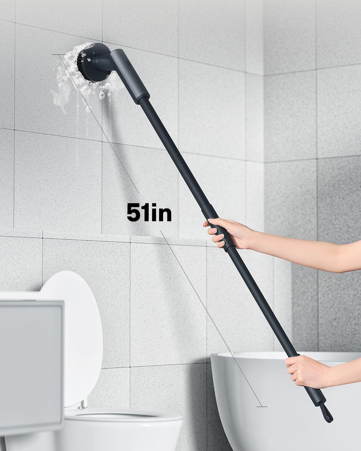 HOTO Cordless Electric Spin Scrubber, IPX7 Full Body Waterproof Bathroom Cleaning Brush, Max 22 in-lb, Shower Scrubber Brush with Long Handle, 6 Brush Heads, Power Scrubber for Bathroom, Floor, Tile