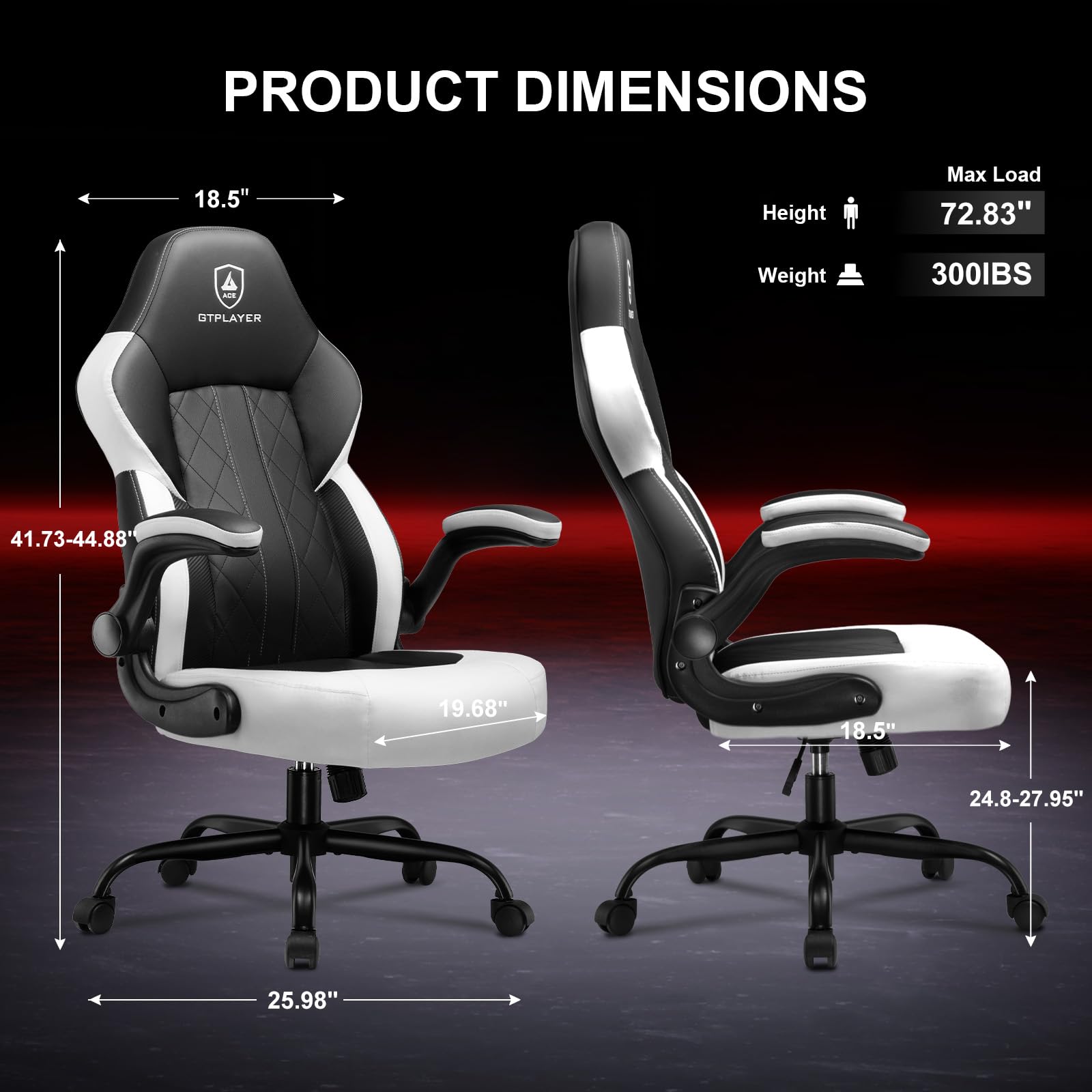 GTPLAYER Ergonomic Racing Computer Chair - Height Adjustable, 360° Swivel, Executive Office Desk Chair (White)