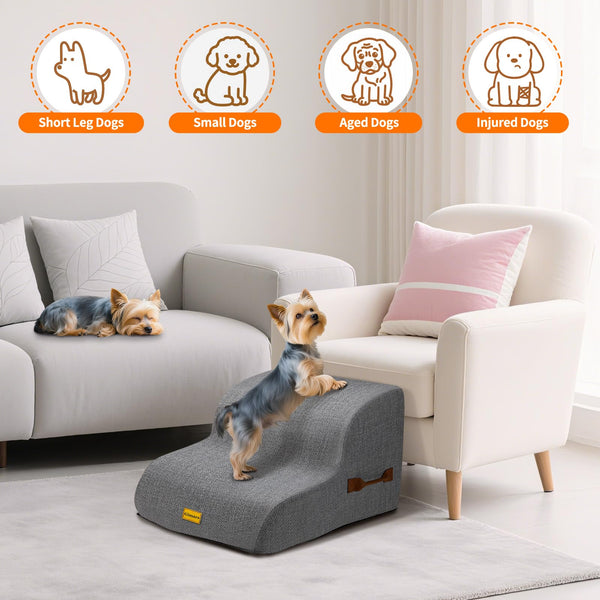 Gimars 30D High-Density Foam & Extra-Wide, Stable 3-Step Dog Stairs, 40cm High Pet Stairs with Washable Cover & Non-Slip Base, Portable Ramp for Small Dogs to Sofa, Bed, Couch, Car