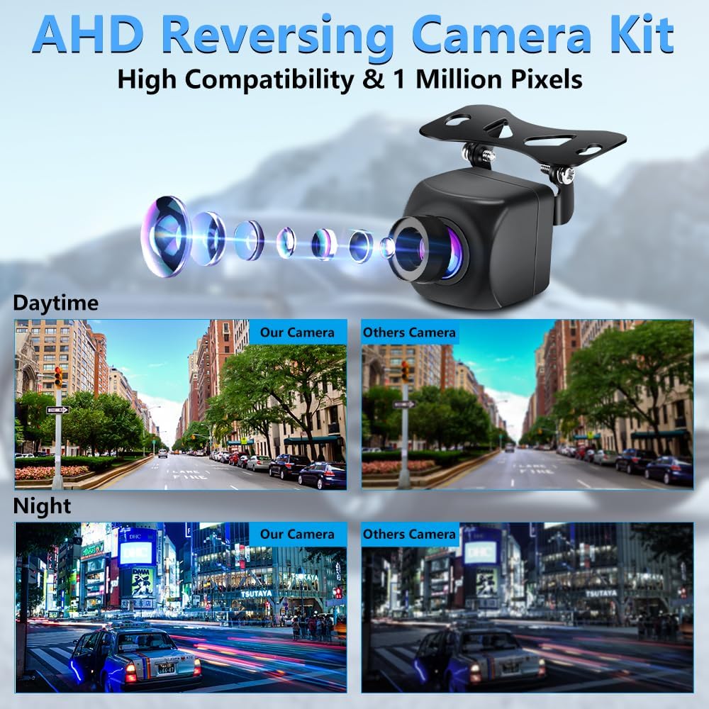 【2025 Upgrade】Reversing Camera Kit AHD 1080P Reverse Camera Kit Rear View Camera with 4.3'' LCD Monitor Reverse Camera for Van,Car,Truck,Pickup,SUV Waterproof Night Vision DIY Parking Guide Lines