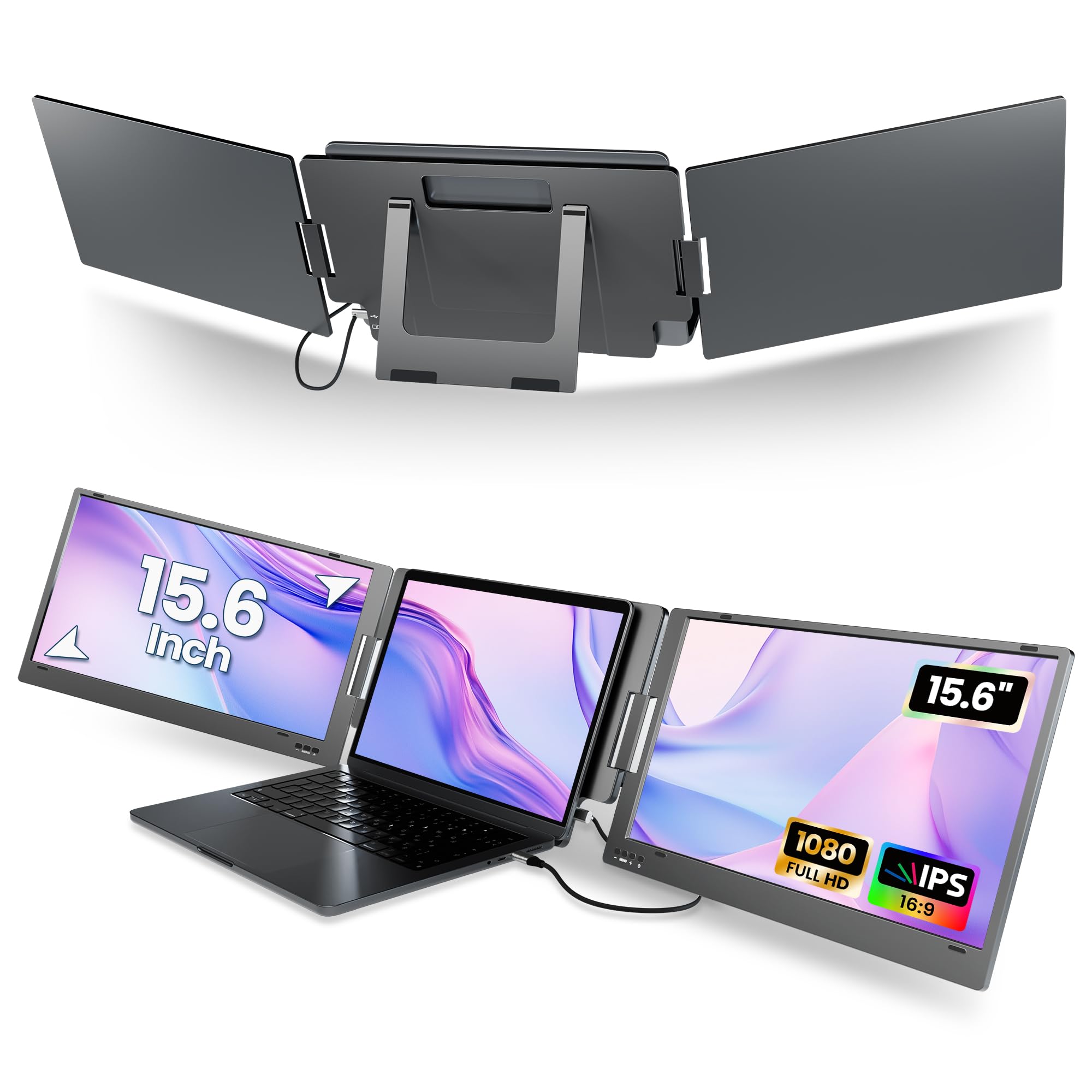 KPKUE 15.6" Laptop Screen Extender Monitor, 1080P FHD IPS Dual Portable Monitor for Laptop, Compatible with 12" -16" Laptops, Plug and Play (Windows only) X90E