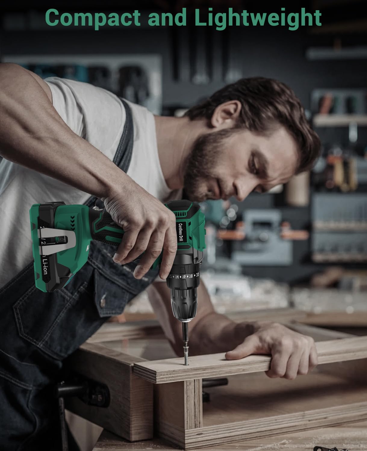 JYGMPRO Cordless Drill Driver 21V, Hammer Drill with 2 Batteries 2000mAh, 25+3 Torque, 42N.m Max Electric Drill, 30PCS Drill Bits, 2 Speed, LED Light for Home and Garden DIY Project