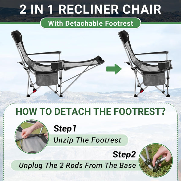 #WEJOY Camping Chairs Folding Recliner Chair Adjustable with Detachable Footrest Headrest Cup Holder Lightweight Portable Reclining Camp Chair Fold Up Chair for Outdoor Beach Garden, Cyan Set of 2