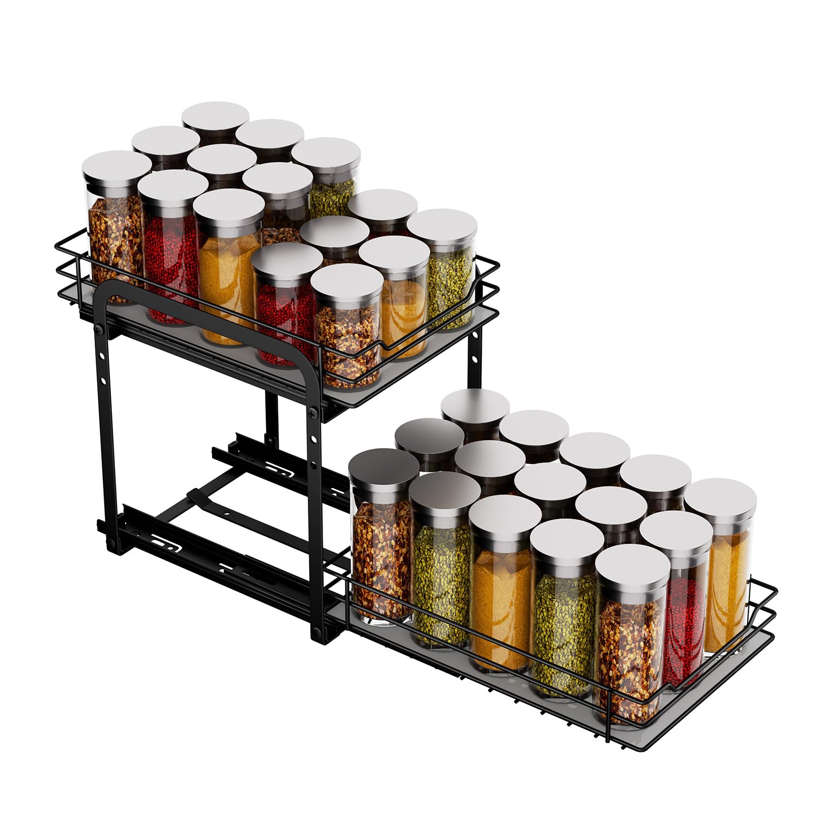 MAYZOLOP 2-Tier Pull Out Spice Rack With Adjustable Height for Inside Cupboard, Metal Kitchen Organiser, Storage Rack, 7.2in W x 10.4in L x 9in H