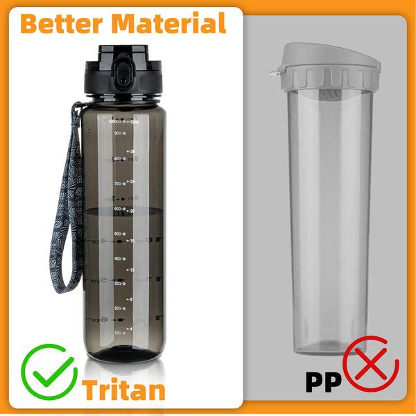 OLDLEY 1L/32oz Sports Water Bottle, 1000ml Motivational Drinks Bottle with Time Markings Leak Proof Drink & Lock Cover & No Straw, BPA Free for Adults Women Men Gym School Cycling Running Hiking