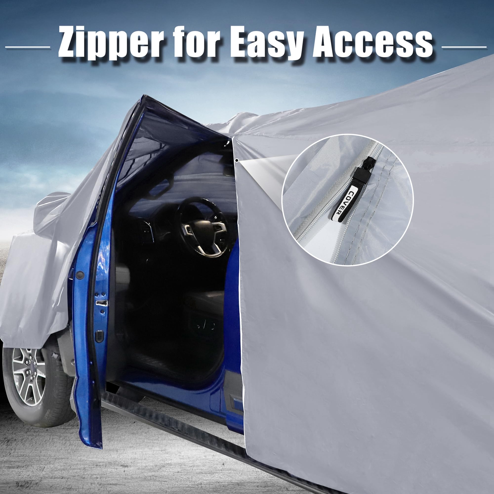 X AUTOHAUX All-Weather Pickup Truck Cover for Toyota Tacoma Crew Cab Pickup 4 Door 6.1 Feet Bed (2005-2021) - Waterproof, UV-Resistant, and Windproof with Left Door Zipper, 190T PU Material