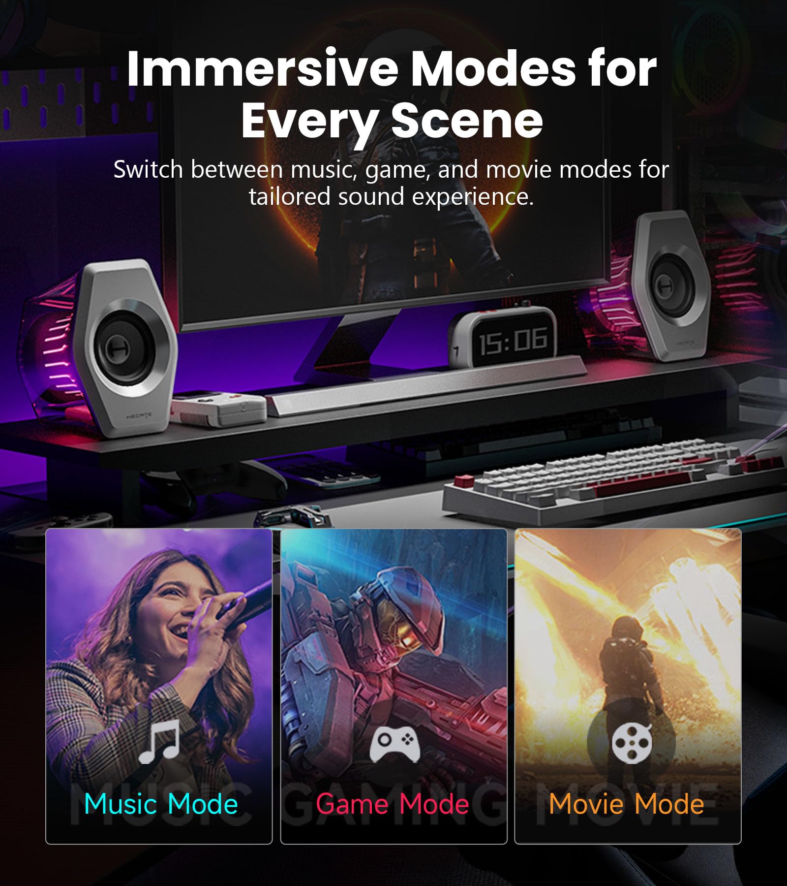 Edifier G2000 Pro 2.0 RGB Gaming Speakers with 64W Peak Power, Virtual 7.1 Surround Sound, 270° TempoFlow Light Sync, Transparent PC Speakers, BT5.4/USB-C/AUX for PC, PS5, Switch, Game Console (Black)