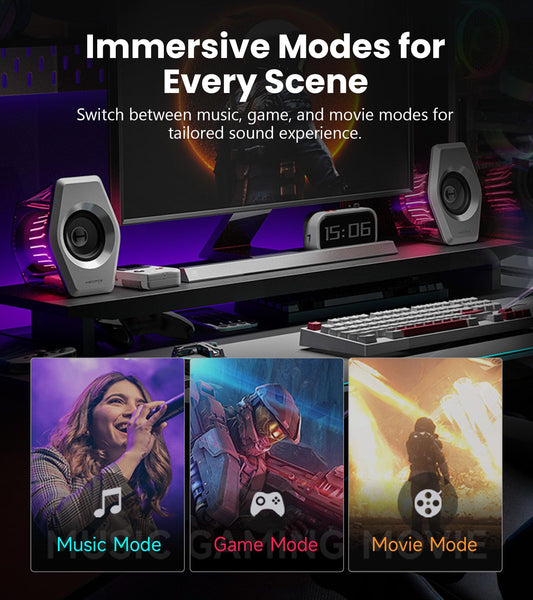 Edifier G2000 Pro 2.0 RGB Gaming Speakers with 64W Peak Power, Virtual 7.1 Surround Sound, 270° TempoFlow Light Sync, Transparent PC Speakers, BT5.4/USB-C/AUX for PC, PS5, Switch, Game Console (Black)