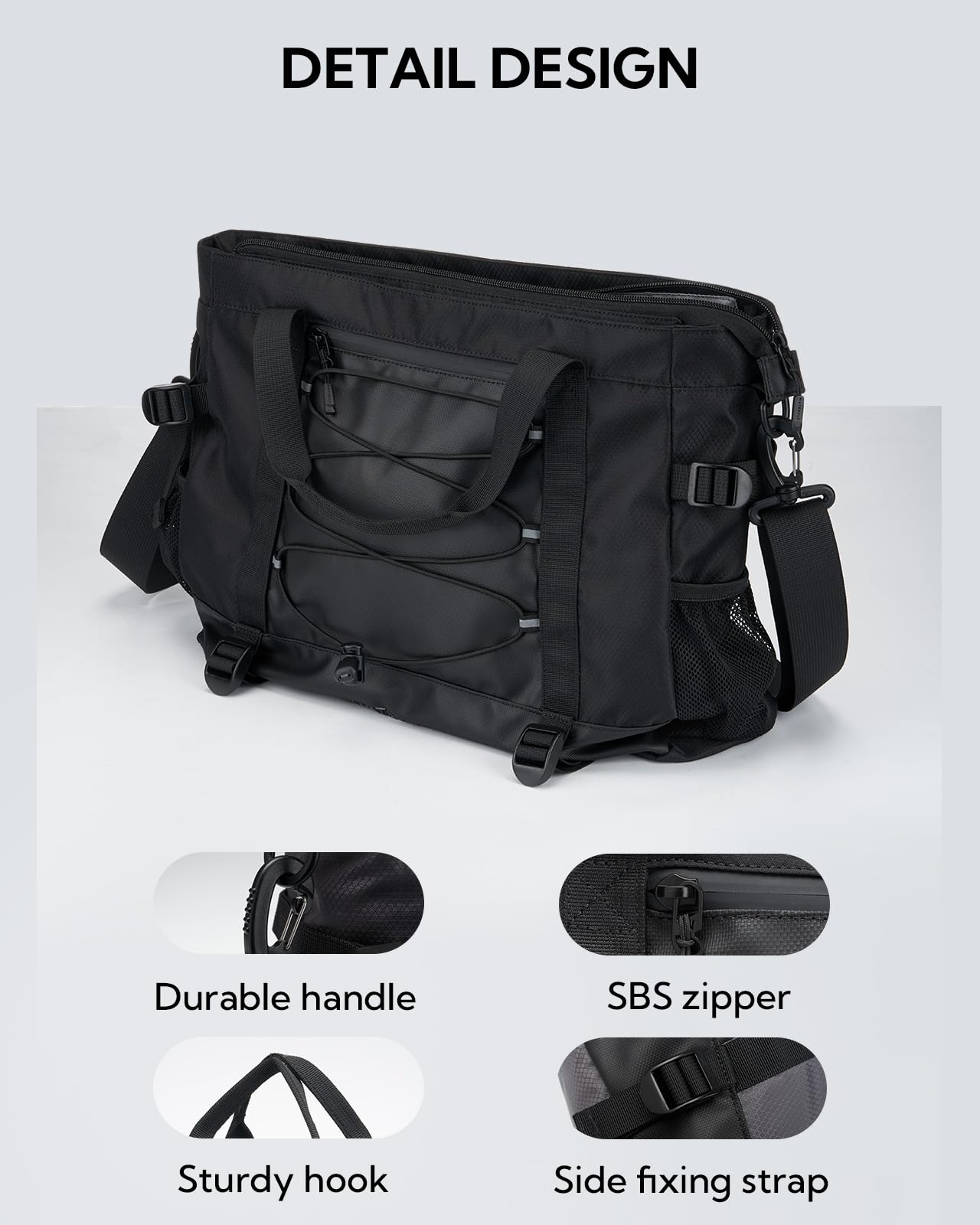 Waterfly Sports Gym Bag Small Duffle Bag for Women Men Water Resistant Weekend Travel Overnight Holdall Bag for Swimming Fitness Black