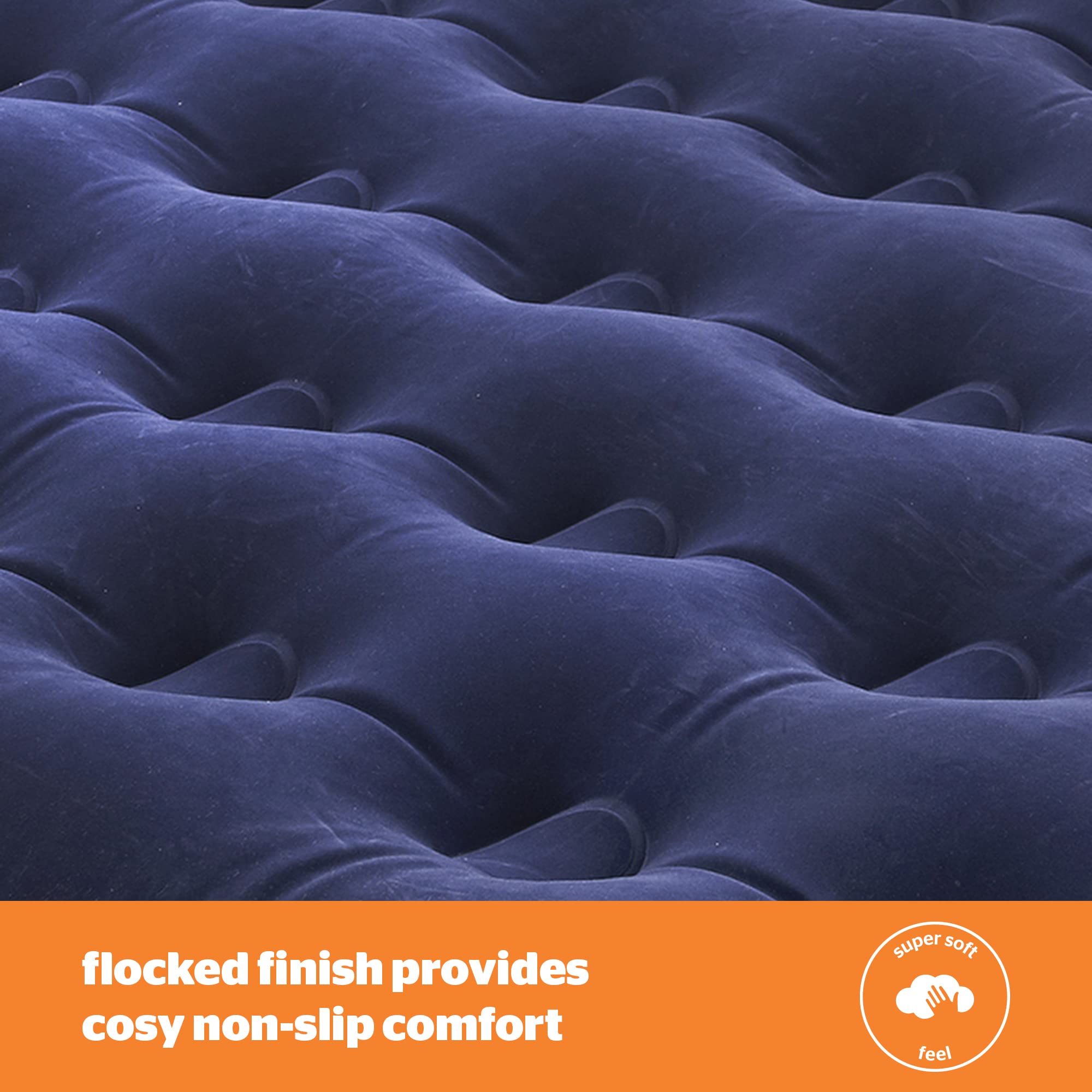 Silentnight Double Air Bed with Buil-In Foot Pump – Inflatable Flocked Blow Up Deep Premium Camping Mattress for Indoor and Outdoor Use with Beam Construction and Built In Pillow – 191x137x28cm, Blue