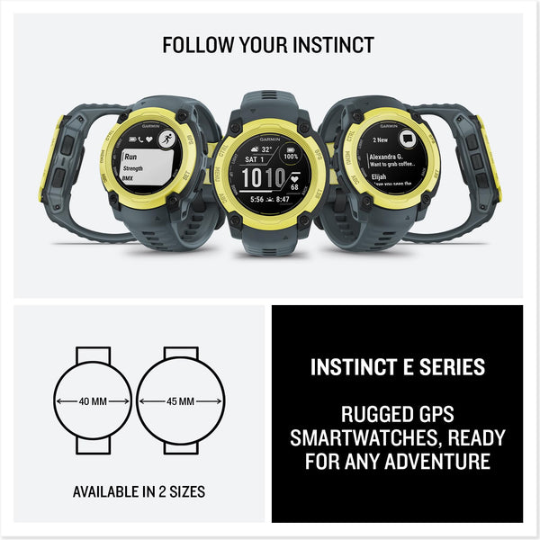 Garmin Instinct E GPS 45mm Smartwatch, Rugged watch with essential smart features, Built-in Sports Apps, Supertough Design Features, up to 16 days Battery Life, Electric Lime