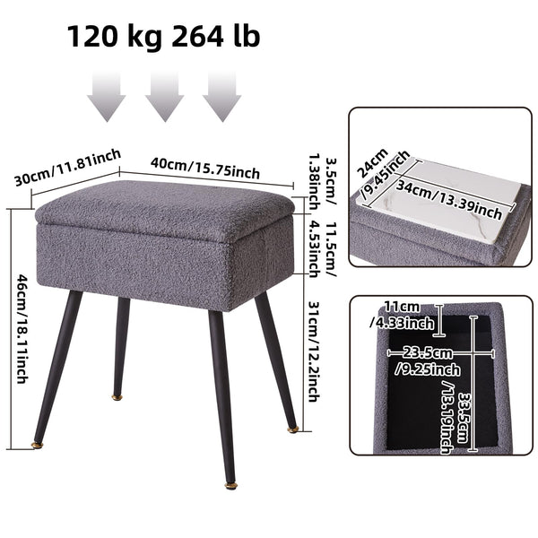 Aibiju Stool Chair for Dressing Table, Faux Teddy Fur Vanity Stool with Storage, Bedroom Ottoman Stool with Metal Legs for Home Living Room, Bedroom,
