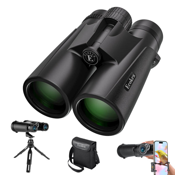 Ecokra 12x42 HD Binoculars for Adults, Super Bright High Power Compact Binoculars with Large View, Clear Low Light Night Vision, BAK4, FMC Prisms for Bird Watching Hunting Stargazing