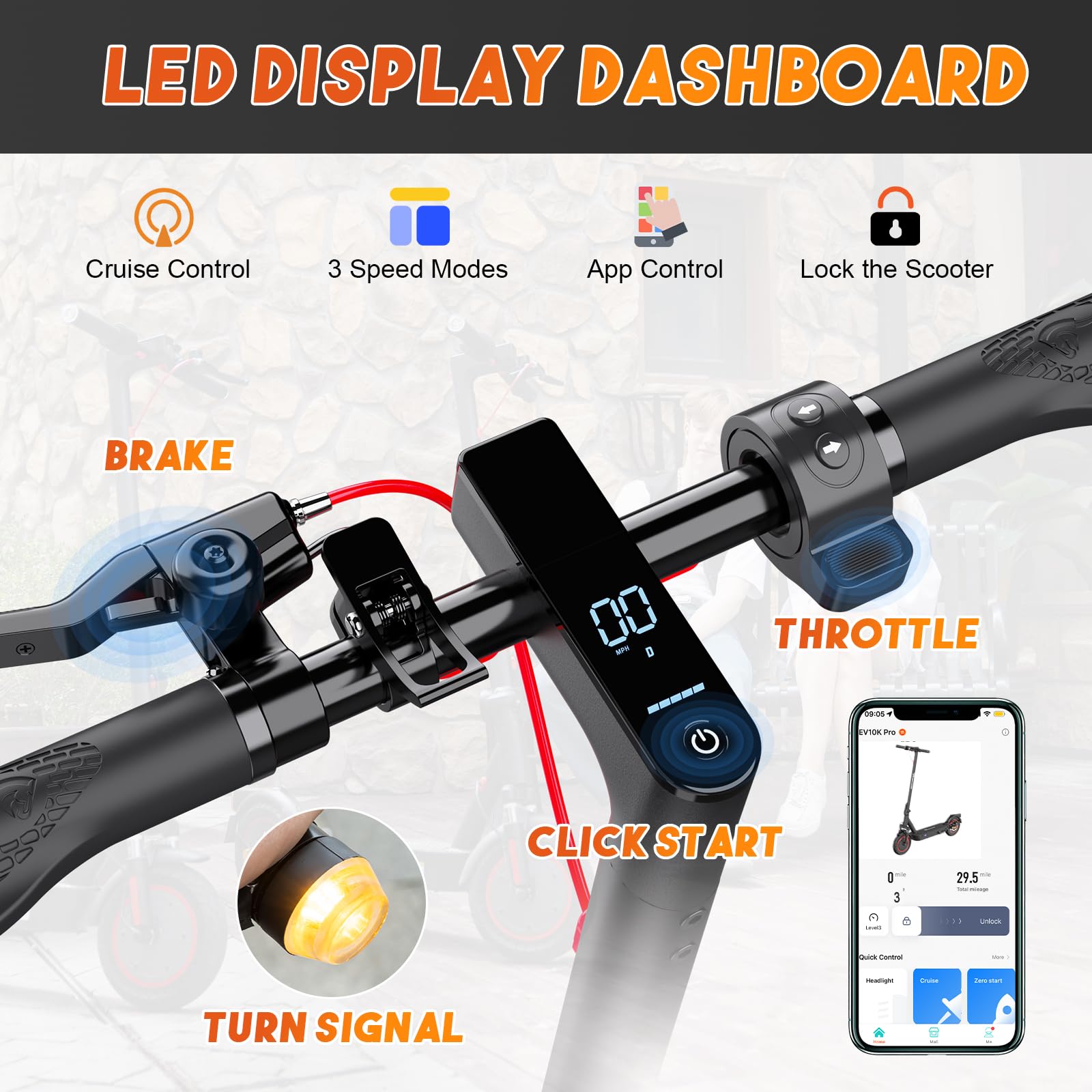EVERCROSS EV85F/EV10K PRO Electric Scooters Adults, 8.5''/10'' E-Scooter Foldable - APP, 350W/500W Motor, 7.8AH/11.4AH Battery, 15KG/16KG weight, 3 Speed Modes, Dual shock absorbers