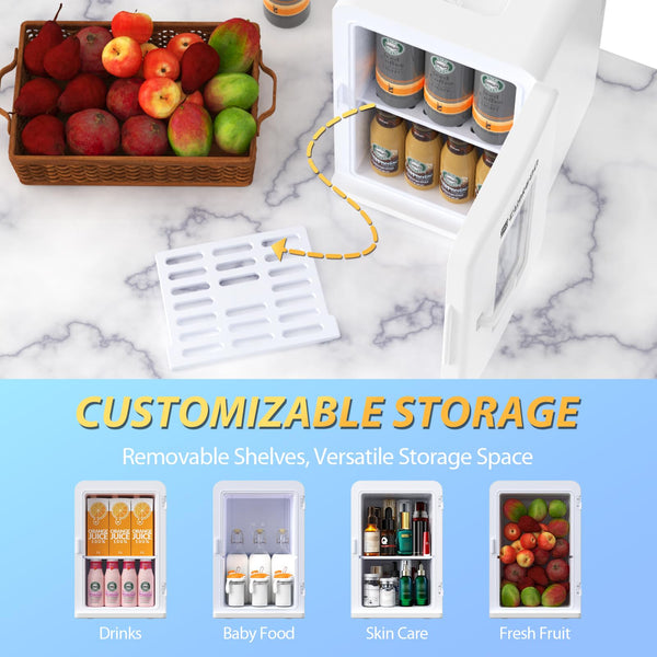 Mini Fridge 15 Liter/21 Cans, Upgrade Portable AC+DC Power Small Fridge for Bedroom, Car, Office, Thermoelectric Cooler and Warmer Skincare Fridge for Food, Drinks, Cosmetics, Max & ECO Mode