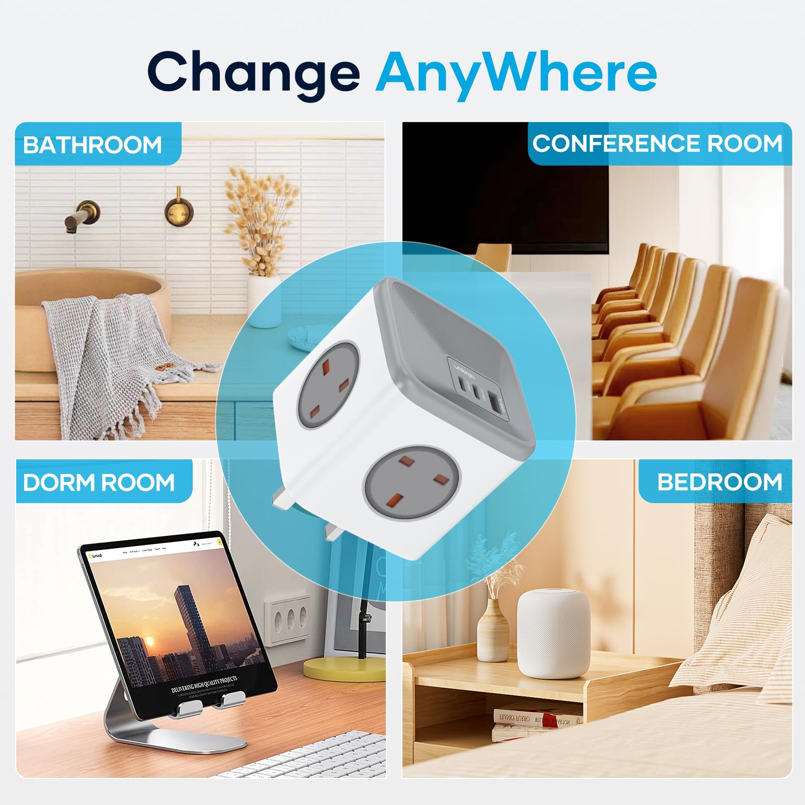 Socket Cube USB C Power Strip with 4 Outlets 3250W and 30W USB C Charging for iPhone 16/15/14, iPad,MacBook, Galaxy, Power Delivery Charging for Game, Dorm Rooms, Home, Office, White