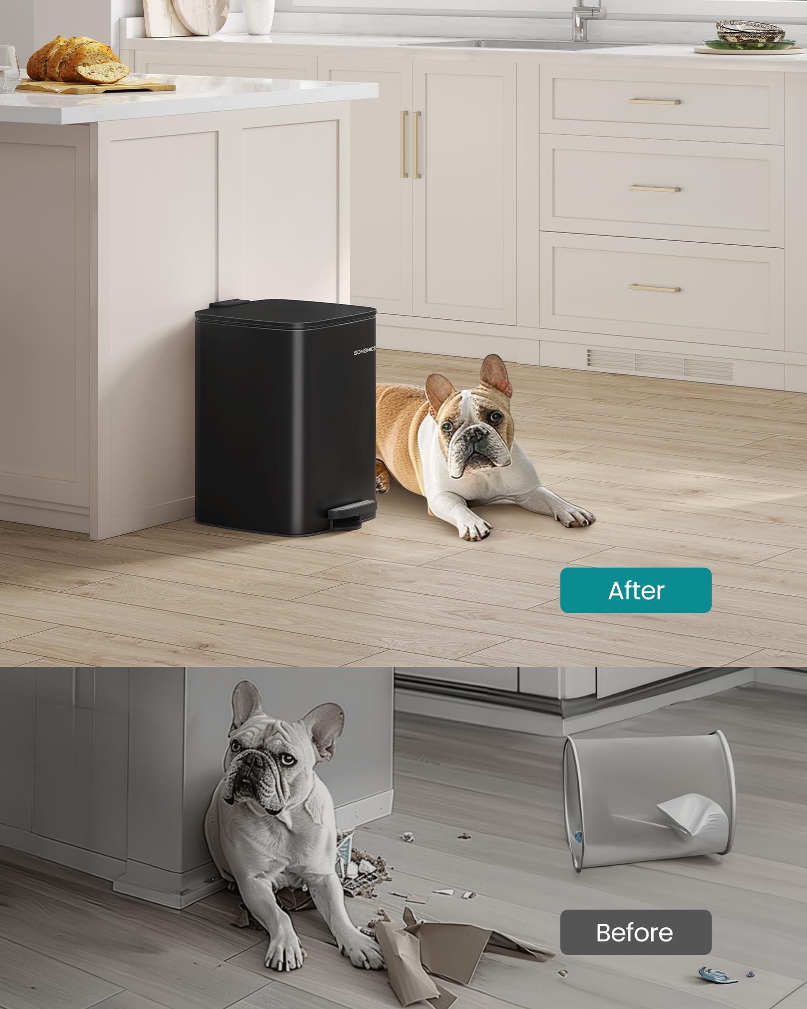 SONGMICS Kitchen Bin, 8-Gallon (30 L) Trash Bin, Steel Pedal Bin, with Inner Bucket, Soft Close and Stays Open, Metallic Silver LTB593E01