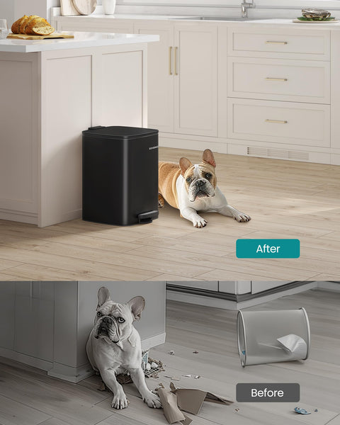 SONGMICS Kitchen Bin, 8-Gallon (30 L) Trash Bin, Steel Pedal Bin, with Inner Bucket, Soft Close and Stays Open, Metallic Silver LTB593E01