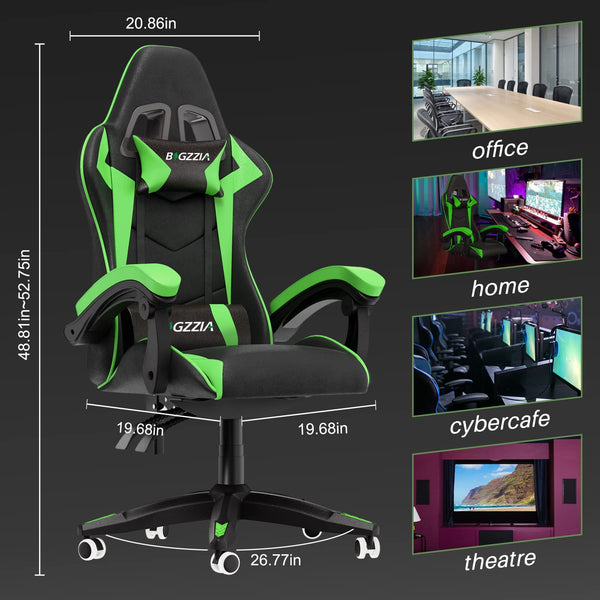 bigzzia Ergonomic Gaming Chair - Gamer Chairs with Lumbar Cushion + Headrest, Height-Adjustable Office & Computer Chair for Adults (without footrest, White)