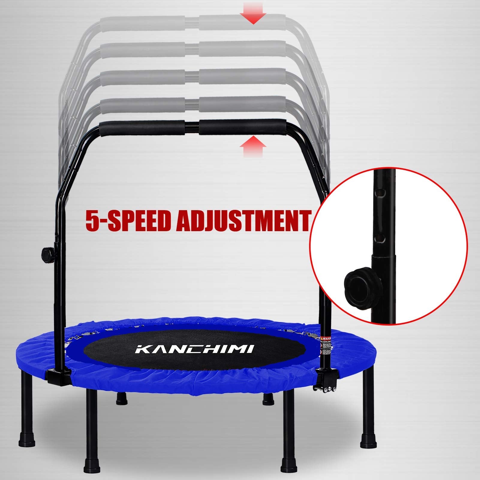 Kanchimi Folding Mini Fitness Indoor Exercise Workout Rebounder Trampoline with Handle, Max Load 150KG(Black Blue)