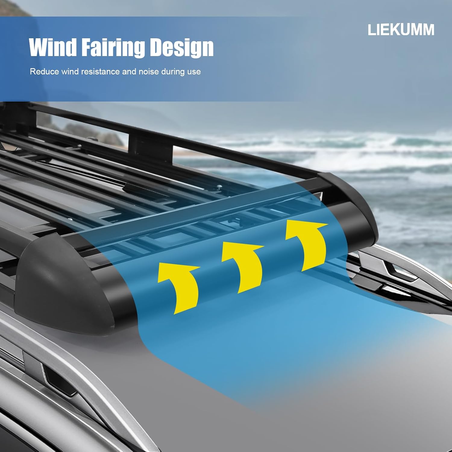 LIEKUMM 127 x 97 cm Roof Rack, 100 kg Load Capacity Aluminium Roof Rack Basket Rail Carrier, Car Roof Rack Cargo Rail Carrier Universal Luggage Basket for Universal SUV, Black