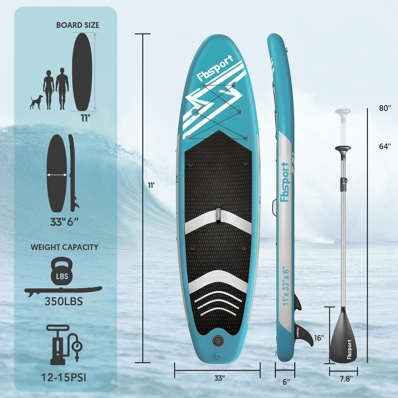 FBSPORT Inflatable Stand Up Paddle Boards,SUP Board,6" Thick Stand Up Paddle Boarding,Paddling Board for Youth & Adult,Surfboard,SUP with Adjustable Paddle/Backpack/Pump/Removable Fin