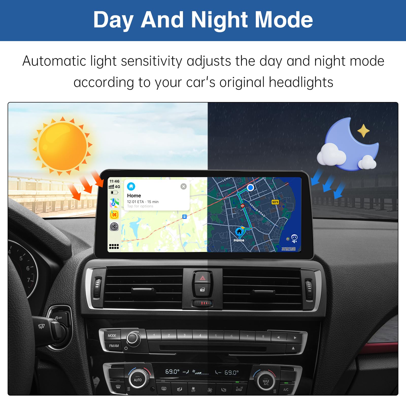 Road Top 12.3" Ultra-Narrow Touchscreen Wireless Carplay for BMW 1 & 2 Series F20/F21/F22 2013-2015 Year, Car Stereo Multimedia Radio Receiver, Support Wireless Android Auto, Mirrorlink