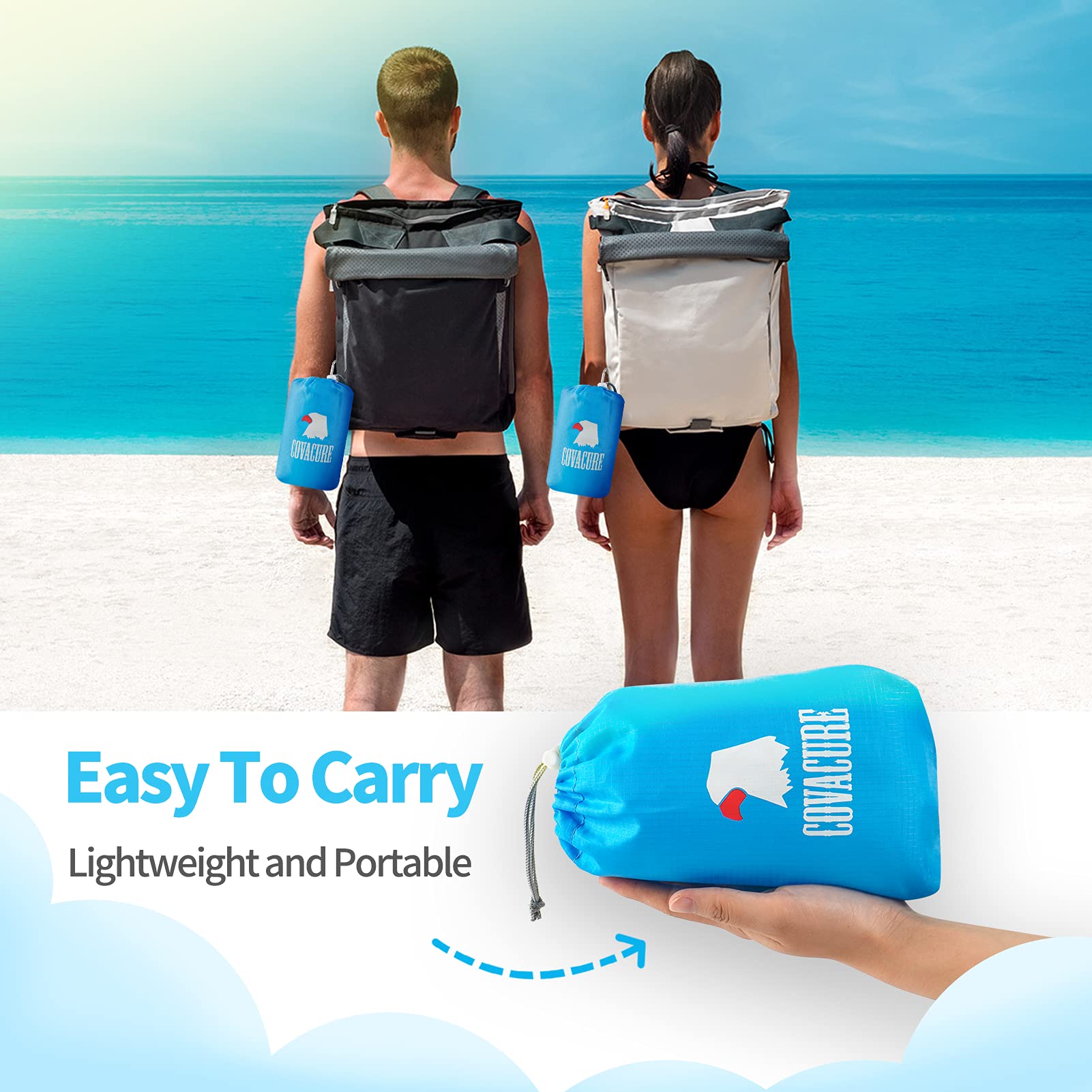 COVACURE Beach Blanket Mat with 3 Zipper Pockets, Extra Large 210 x 200cm Water Resistant Sand Proof Picnic Blanket for Camping, Hiking, Picnic (Orange)