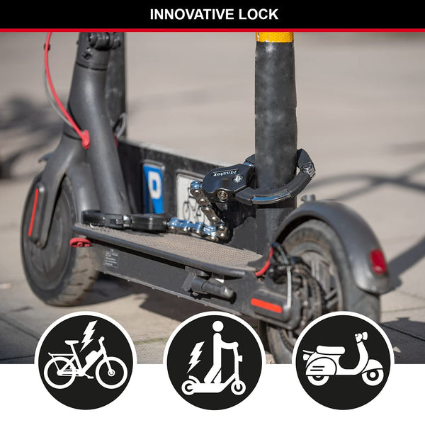 MASTER LOCK Police Approved Bike Lock and E-Scooter Lock, Hardened Laminated Steel, 4 Keys, 550 x 76 x 27 mm, for e bike scooter quad, Silver