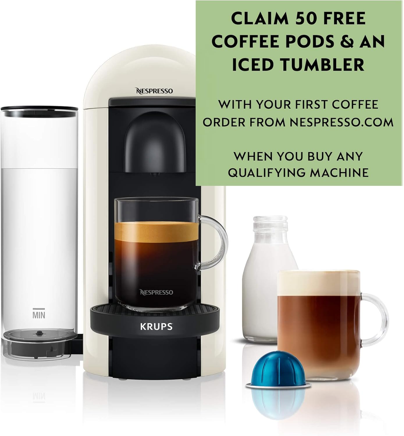 Nespresso Vertuo Plus Automatic Pod coffee machine for Americano, Decaf, Espresso by Krups in White [Amazon Exclusive]