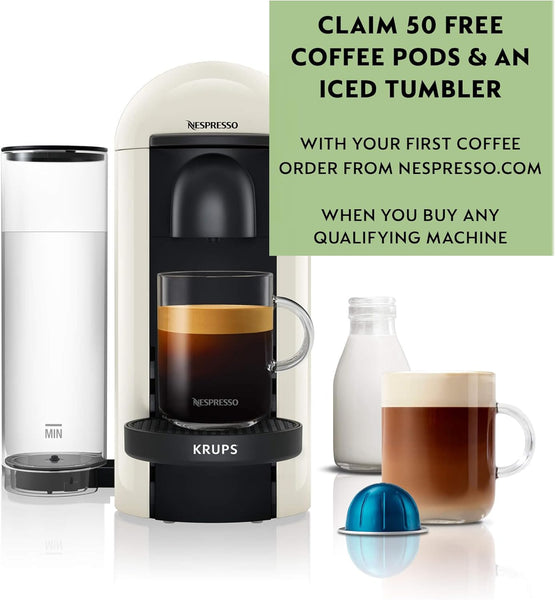 Nespresso Vertuo Plus Automatic Pod coffee machine for Americano, Decaf, Espresso by Krups in White [Amazon Exclusive]