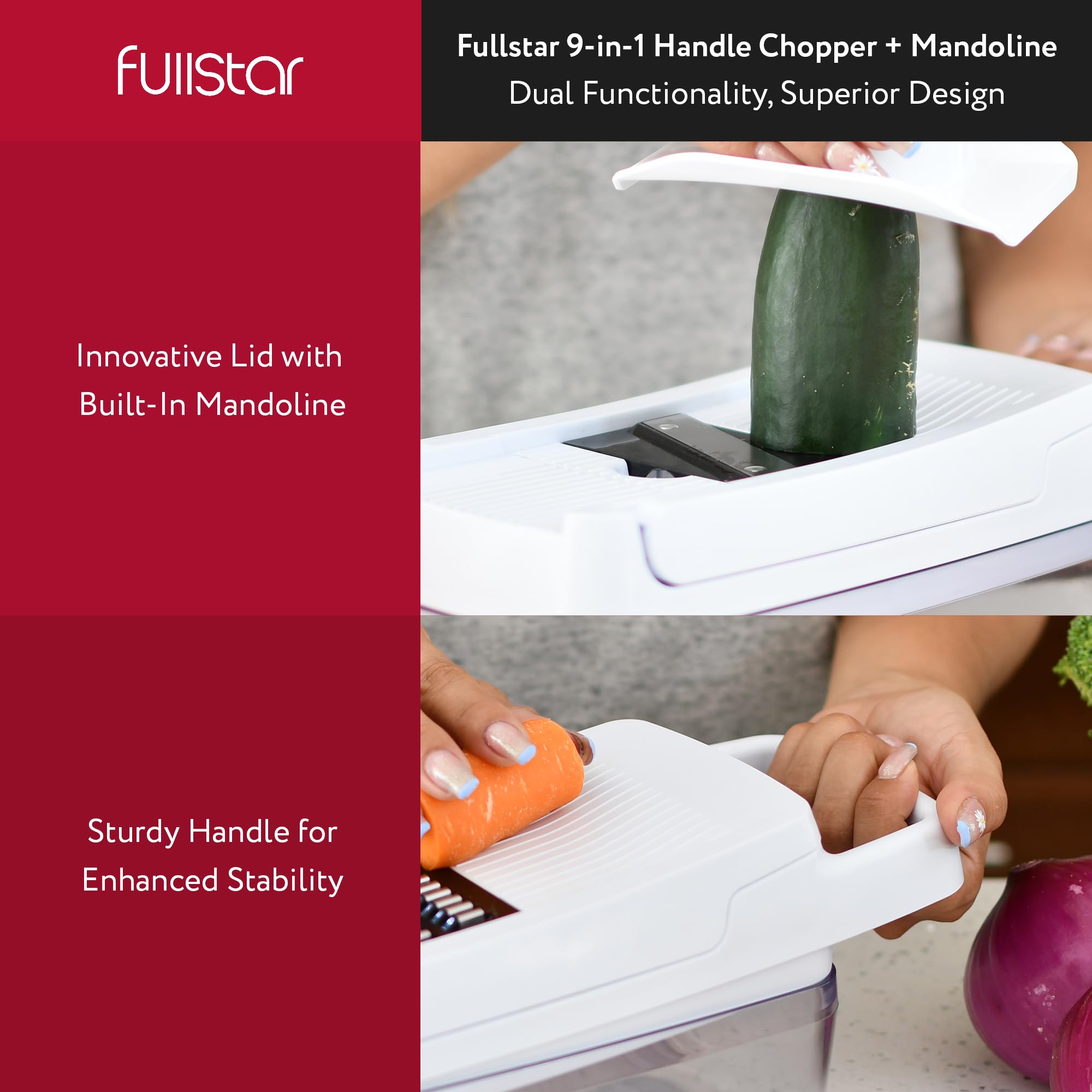 Vegetable Chopper Vegetable Cutter Mandoline Vegetable Slicer - Veggie Onion Salad Food Chopper Manual - Potato Chipper - Veg Chopper and Dicer - Kitchen Tools & Gadgets (6-in-1 Compact White)