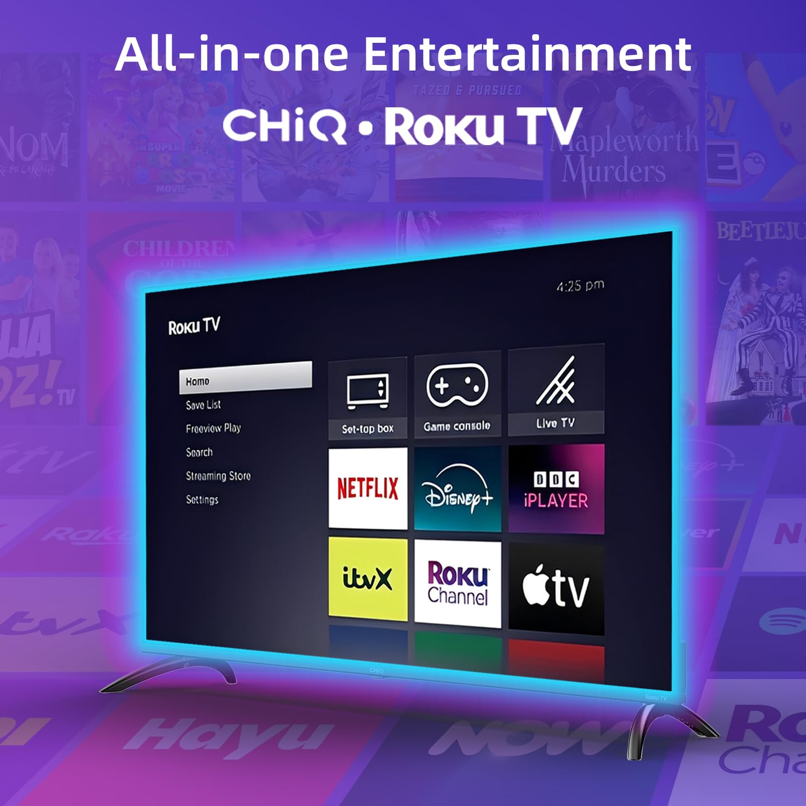 CHiQ U50QM9K 50 inch Smart QLED Roku TV, 4k UHD, HDR10 HLG, Dolby Audio, Works with Alexa, DVB-T/T2, Support Apple Air-Play, Google Assistant, Prime Video, HDMI2.1, USB2.0