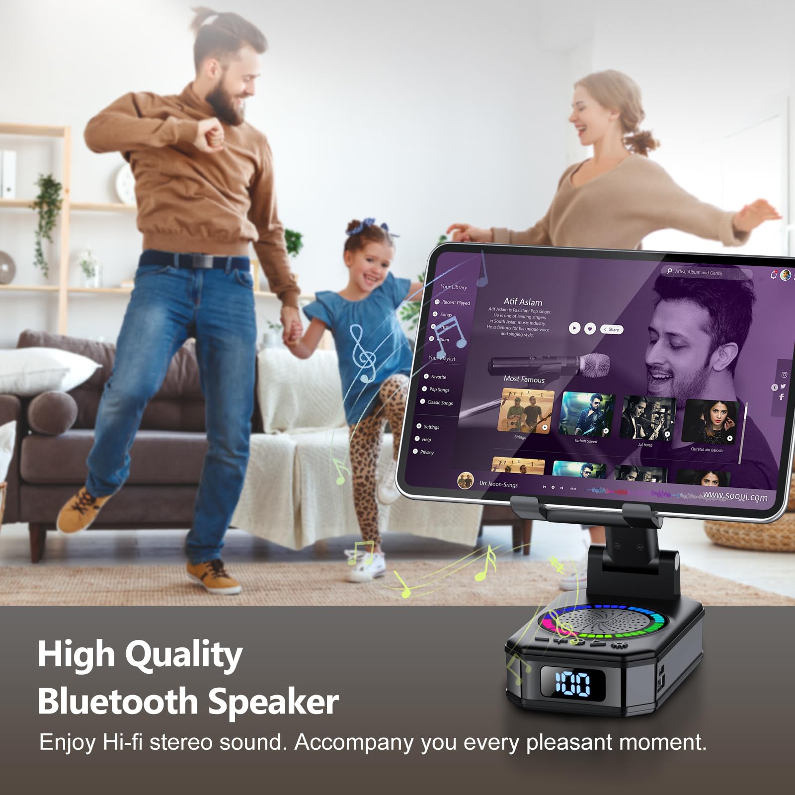 Gifts for Men Women, Phone Stand with Bluetooth Speaker, Anti-Slip Base, 4-in-1 Design with RGB, Foldable Phone Charger Stand with Wireless Speaker, Ideal for Dad Mom, Tech Gadget Stocking Fillers