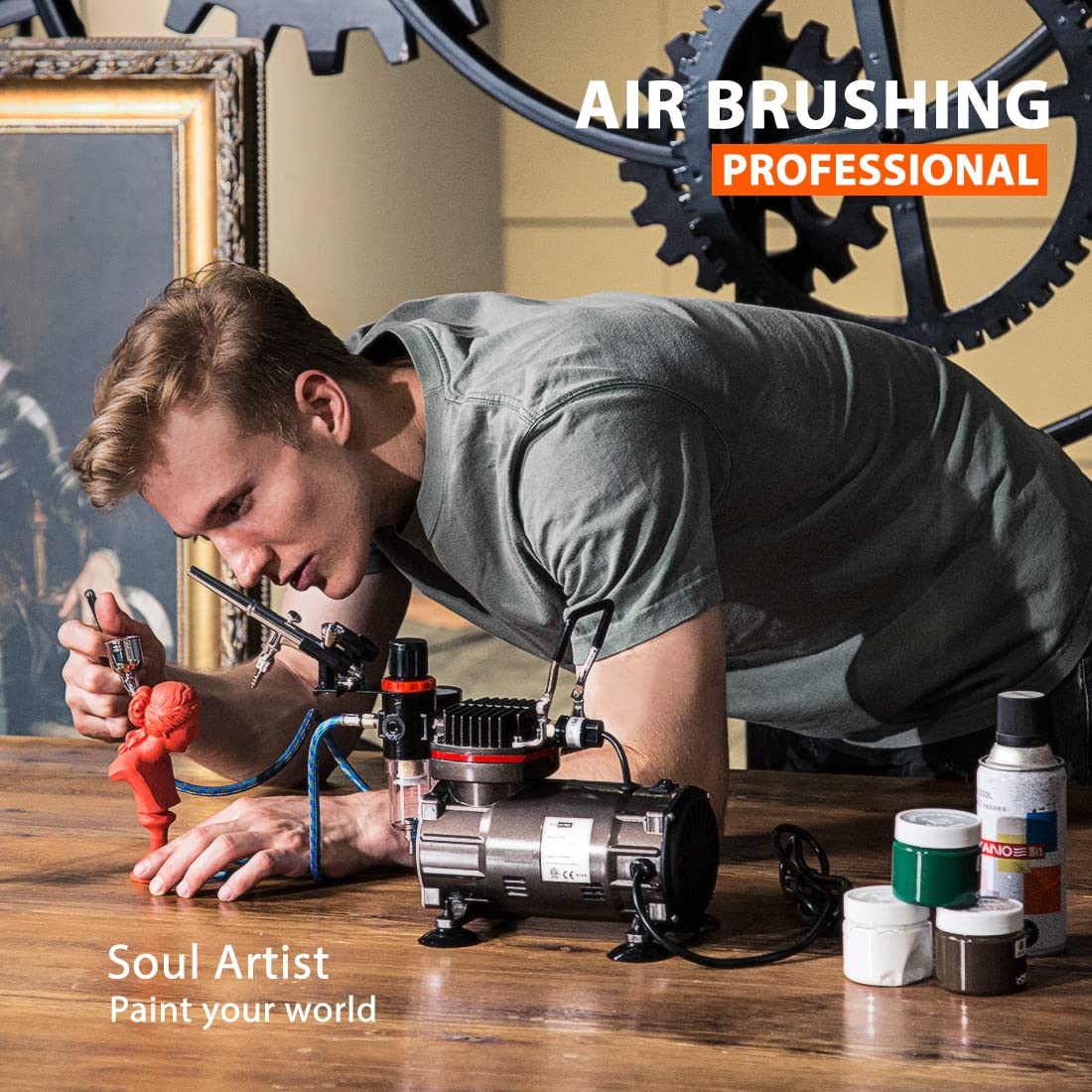 VIVOHOME Professional Airbrushing Paint System with 1/5 HP Air Compressor and 3 Paint Sprayers for Tattoo Makeup Shoes Cake Decoration Blue