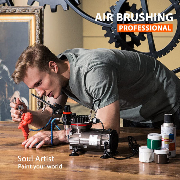 VIVOHOME Professional Airbrushing Paint System with 1/5 HP Air Compressor and 3 Paint Sprayers for Tattoo Makeup Shoes Cake Decoration Blue