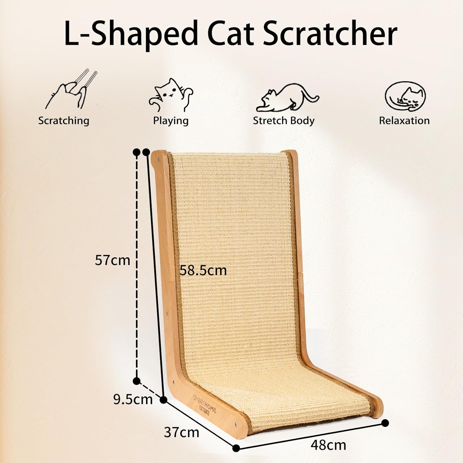 CheerPals L-Shaped Sisal Cat Scratcher - 105° Ergonomic Design, Solid Beech Wood & Sisal Pad Cat Scratching Post– Extra-Large 58x37x48cm Pet Furniture for All Cats